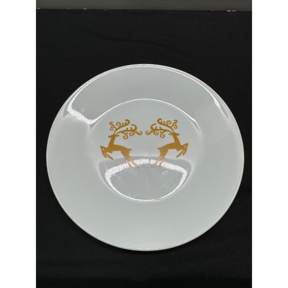 Corelle Dancer Prancer Winter Deer White & Gold Holiday Dessert Plates Set Of 2 - Picture 1 of 5
